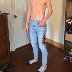 Men’s Zara rose embroidery jeans